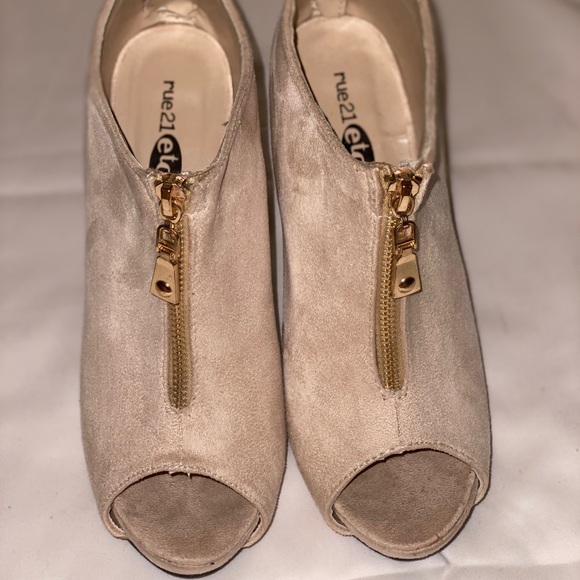 Suede Cream Peep Toe Heels - Picture 2 of 3